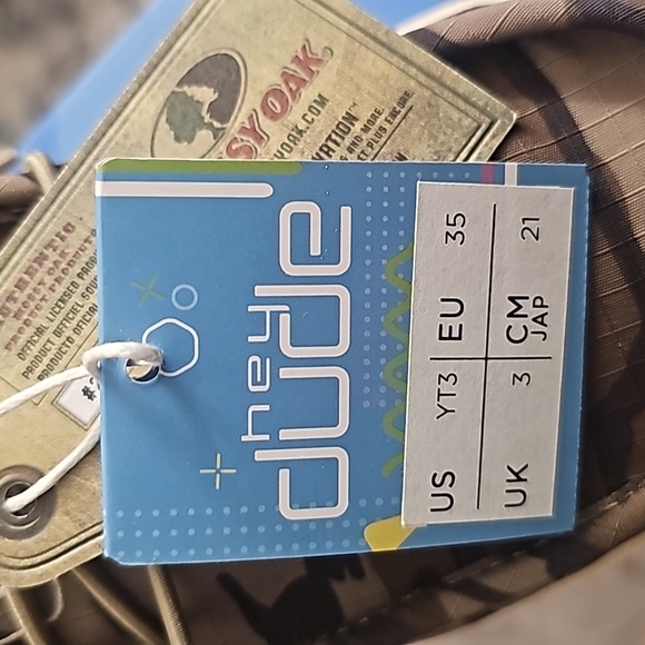 🎆HEY DUDE Wally Mossy Oak Camo shoes, NWT, NIB, size YT3 - Picture 9 of 10